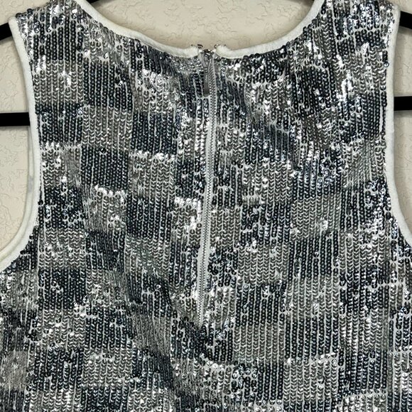 Forever 21 Sequin Tank Silver Checkered Sleeveless Crop Top w/ Back Zipper sz S - Picture 5 of 7
